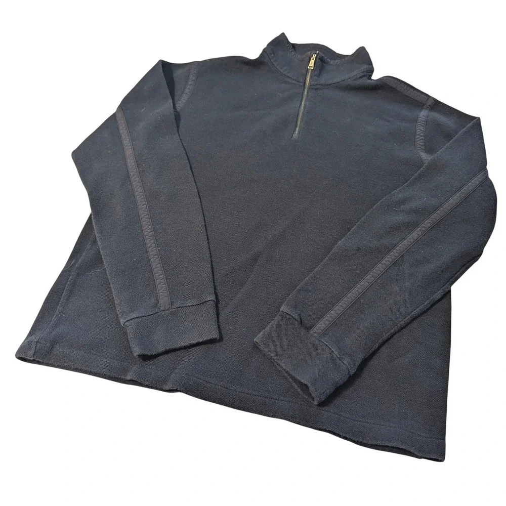 Polo Ralph Lauren Mens Navy Blue Quarter Zip Pullover Nylon Trim Waffle Knit L